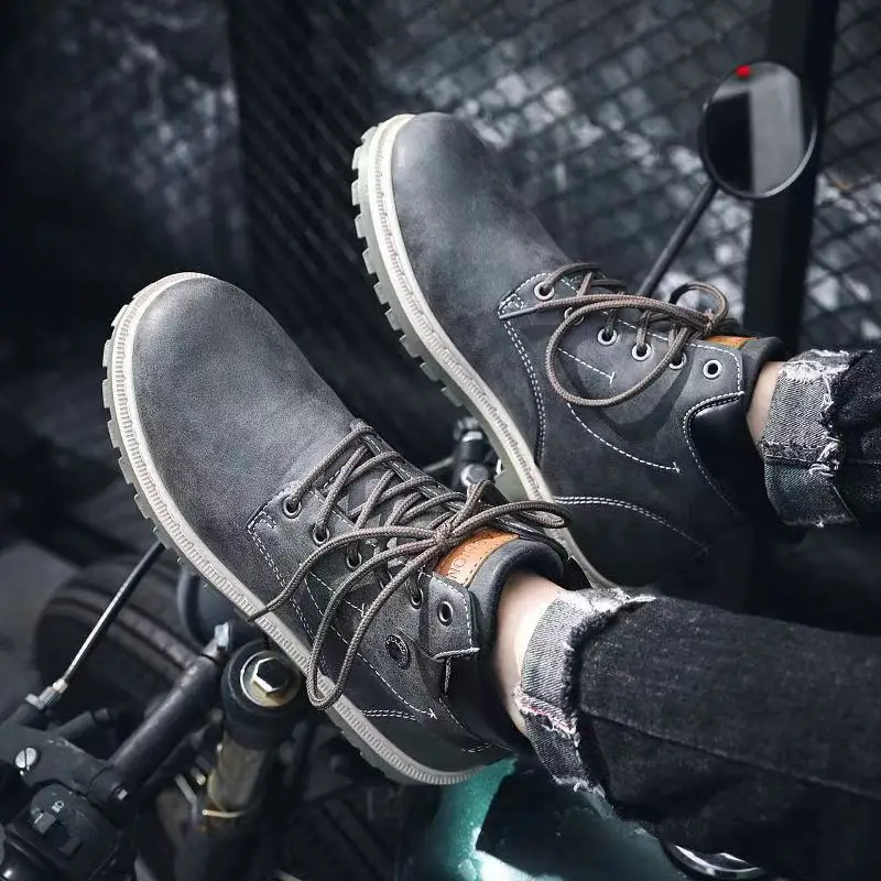 

Autumn 2021 new high top Martin boots men's tide British style work boots Korean version versatile casual top shoes leather boot
