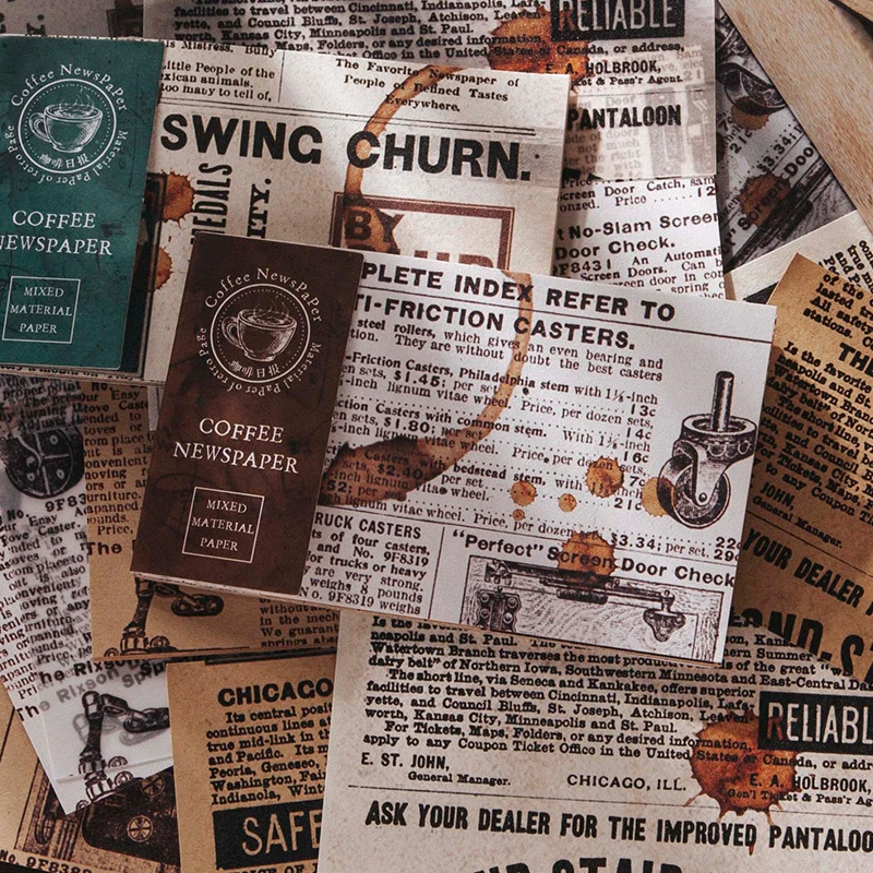 

30Pcs/lot Coffee Series Old Newspaper Mix Material Paper Junk Journal Planner Scrapbooking Vintage Decorative DIY Craft Paper