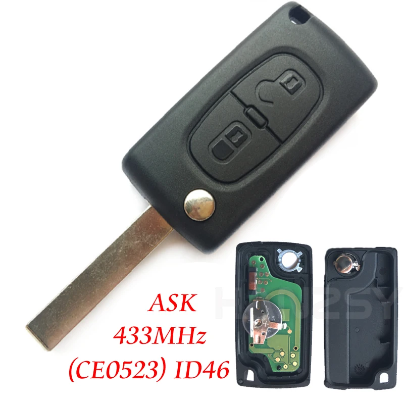 2 кнопки 433 Мгц дистанционный ключ для PEUGEOT 407 207 307 308 807 с чипом ID46 автомобильный