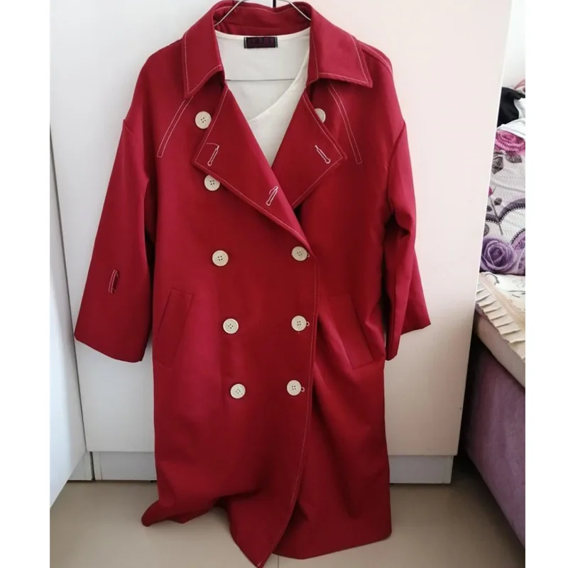

New Women's Double-Breasted Trench Coat With Belt Classical Lapel Collar Loose Long Windbreaker Female Spring Vintage Outerwear