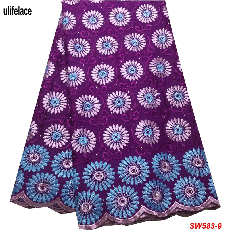 

ulifelace Purple Swiss Voile 5 Yards Cotton Dry Lace Fabric 2019 Latest Style African Swiss Voile Lace In Switzerland SW-583