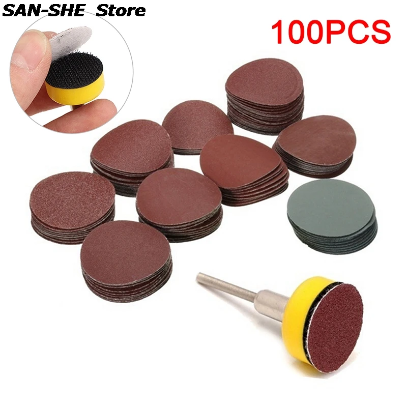 

100pcs 25mm/1inch Sandpaper + 1pcs 1inch Hook Loop Backer Plate 1/8inch Shank + 1pcs Loop Sanding Pad Abrasives Mixed Polishing