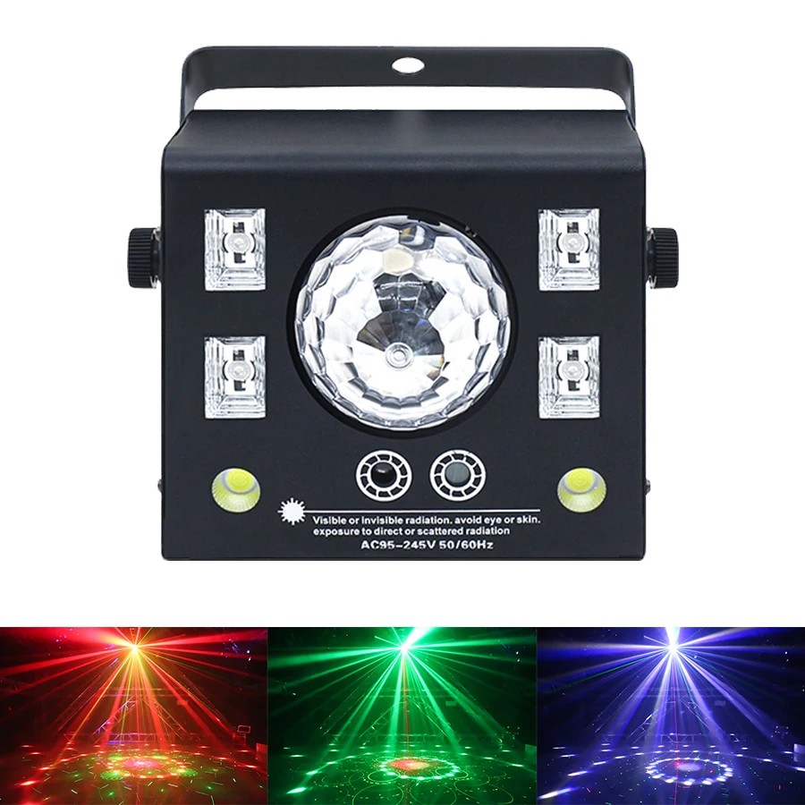 

4 in 1 LED strobe magic crystal ball DMX stage laser beam projector suitable for DJ disco party family concert