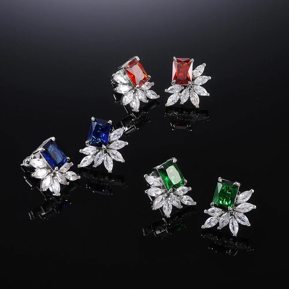 

Luxury Square with Marquise CZ Stone Women Stud Earrings for Party 3 Colors Delicate Gift Dazzling Lady's Wedding Jewelry