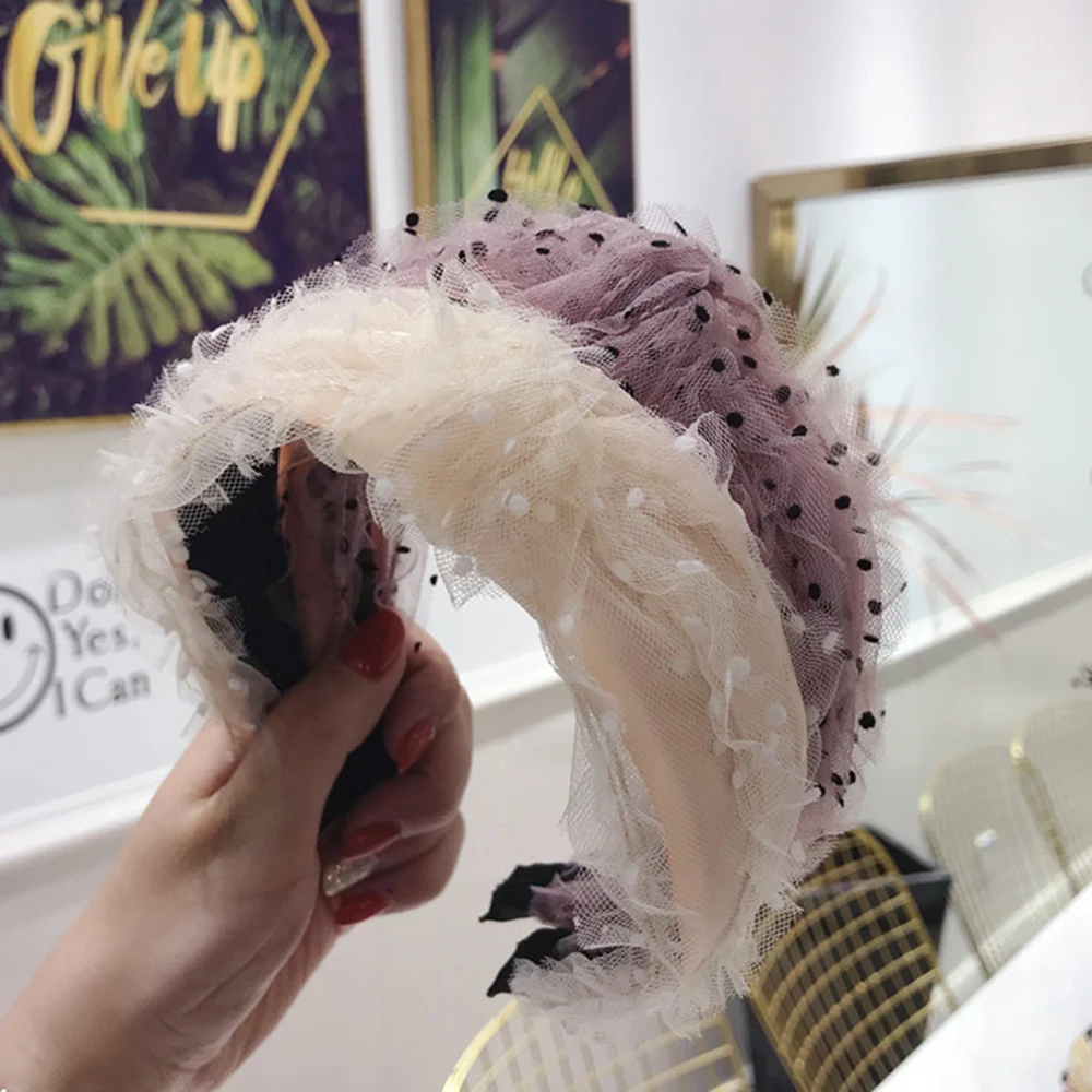 Женский широкий ободок для волос девушек чистая пряжа кружевная ткань волнистая