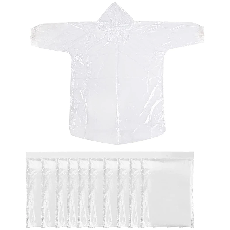 

10Pcs Disposable Rain Ponchos,Transparent Waterproof Raincoat With Drawstring Hoods,Portable Raincoat Outdoor Activities