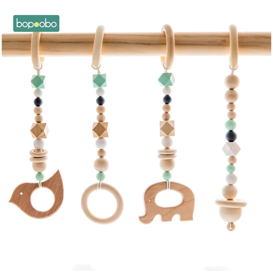 Mint Set Bopoobo детская деревянная цепочка жевательный браслет детский мобильный деревянный прорезыватель погремушка для листьев игрушка может жевать BPA Бесплатно Детские Прорезыватели подарки - Цвет: Mint Set