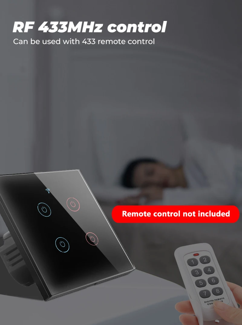 

TUYA WiFi 433MHZ Smart Touch Button Switch Wall Touch Button Voice Remote Control With Alexa And Google Home Button Switch