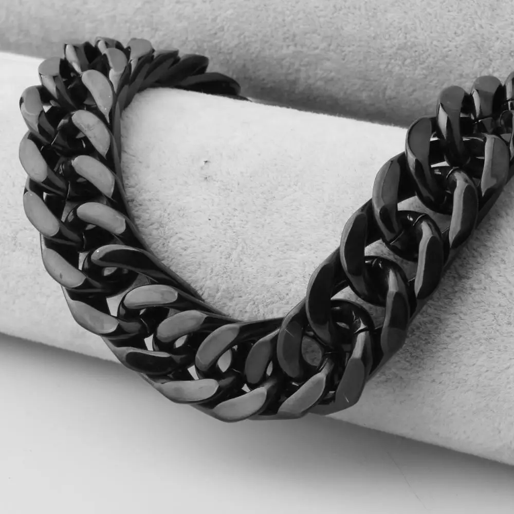 

Black Tone 316L Stainless Steel Curb Cuban Link Chain Mens Necklace Jewelry For Men Women 19mm Wide 7-40inch