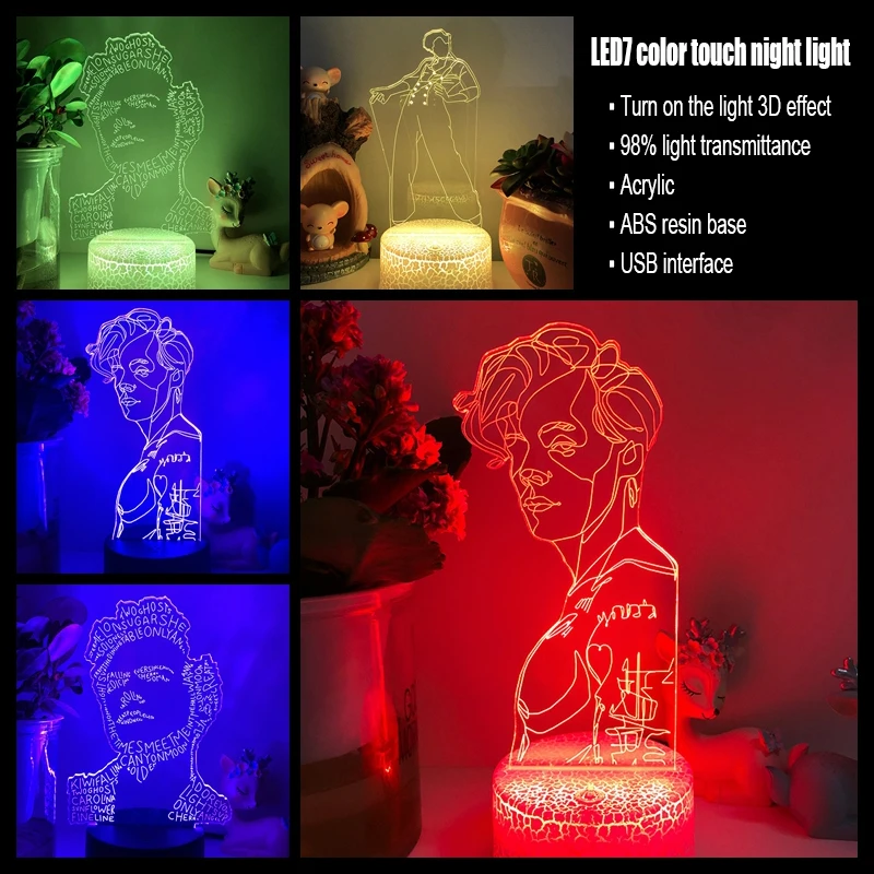 Цветной сенсорный ночник серии 3D Singer, декоративная настольная лампа с USB-кабелем для спальни, рождественский подарок, украшение неправильно...