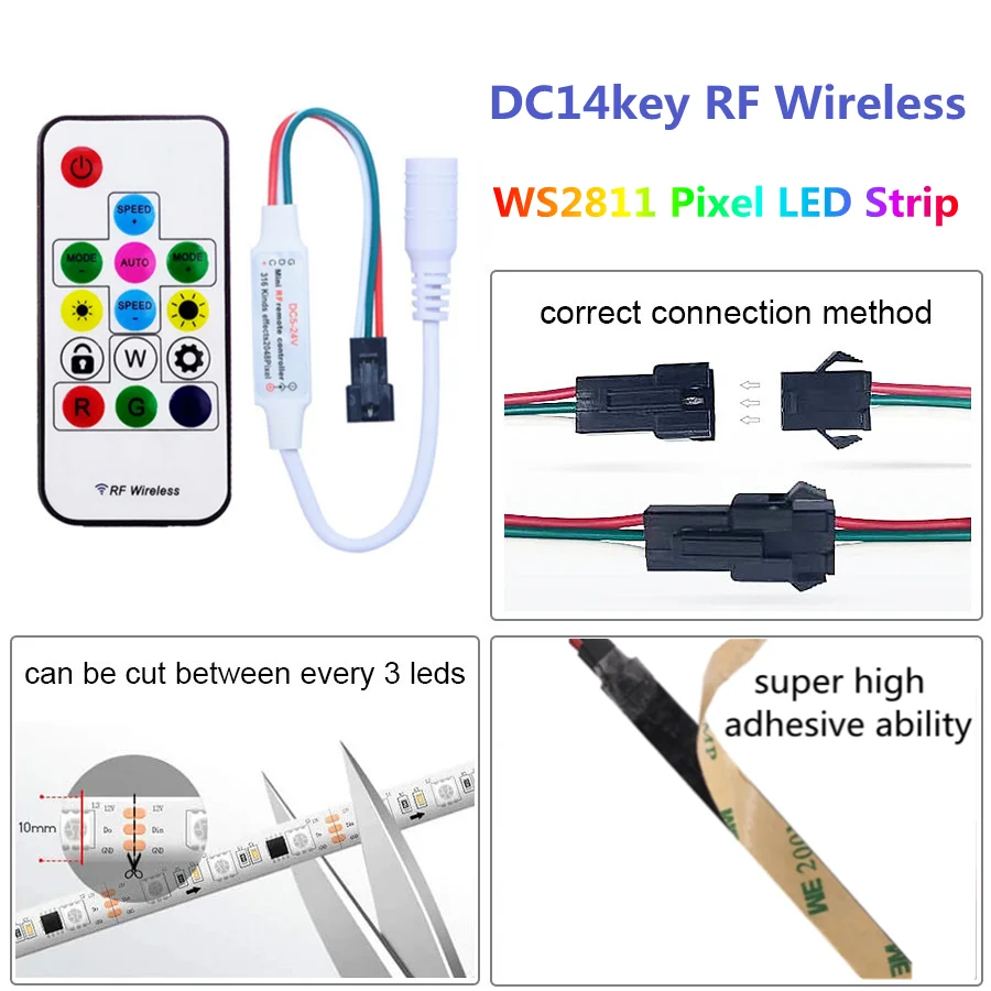 Светодиодные ленты WS2811 гибкая лента с диодами RGB цвета мечты 5 м 10 адаптером 12 В