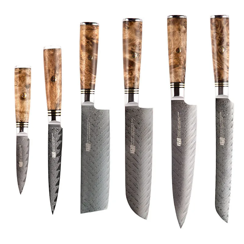 

Kitchen Knives Of All Kinds Of 67 Layers Damascus Steel Utility Paring Bread Slicing Santoku Chef Knives Set Sapele Wood Handle