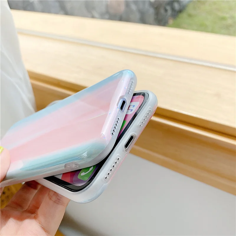 

Watercolor aurora laser case for phone iphone 12 mini 11 Pro Max XS XR X capa for iphone 7 8 Plus luxury soft silicone bag cover
