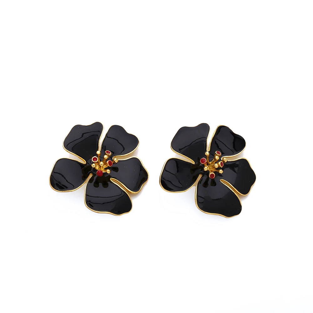 2020 New Green Black White Red Exaggerated Enamel Floral Statement Earrings For Women Colorful Spring Summer Flower Earring | Украшения и