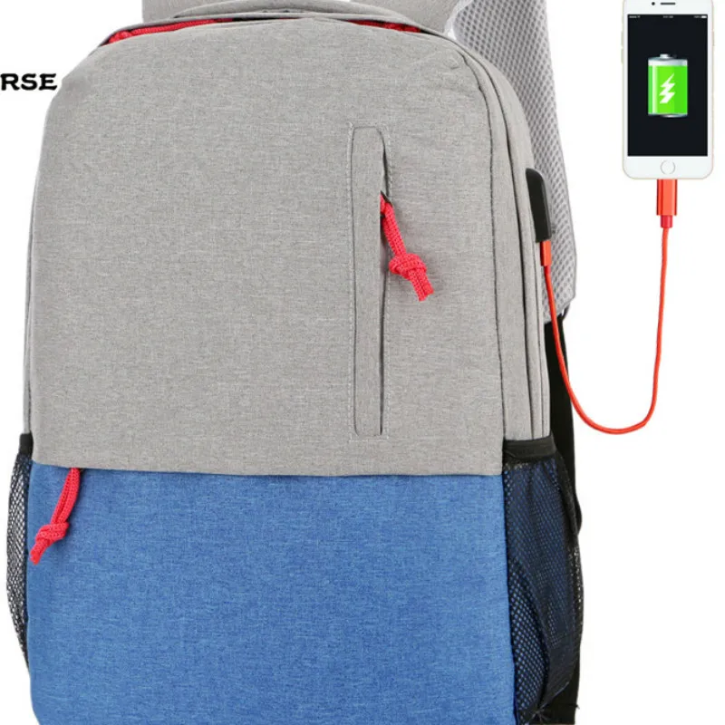 blue with zipper Осенний мужской и wo мужской рюкзак, USB зарядка, сумка через плечо для ноутбука, нейлоновый рюкзак для путешествий, школьный рюкзак для студентов - Цвет: blue with zipper