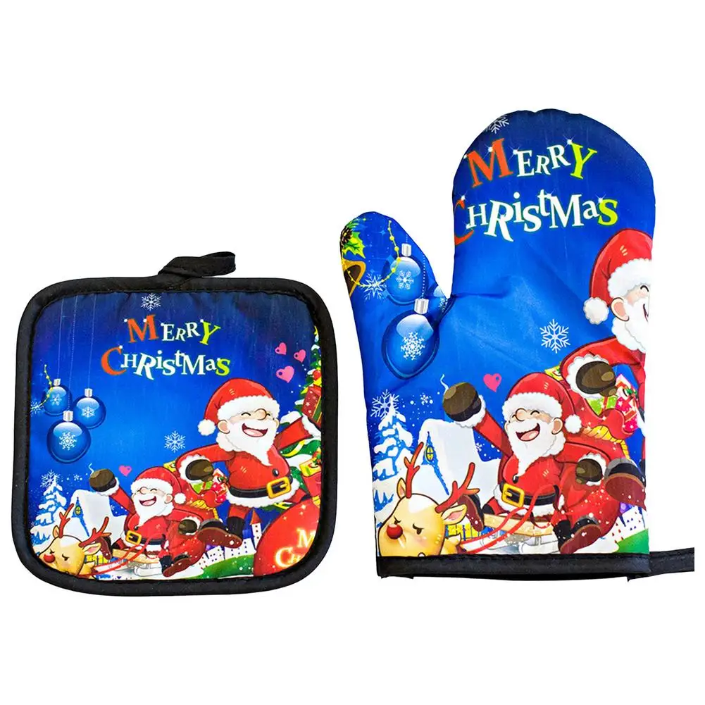 

Набор рождественских варежек для духовки, Нескользящие зимние кухонные перчатки для приготовления пищи, моющиеся термостойкие перчатки дл...