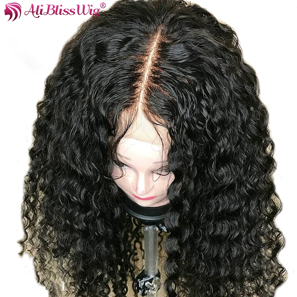 ALIBLISSWIG 13X6 Синтетические волосы на кружеве кудрявый парик человеческих волос