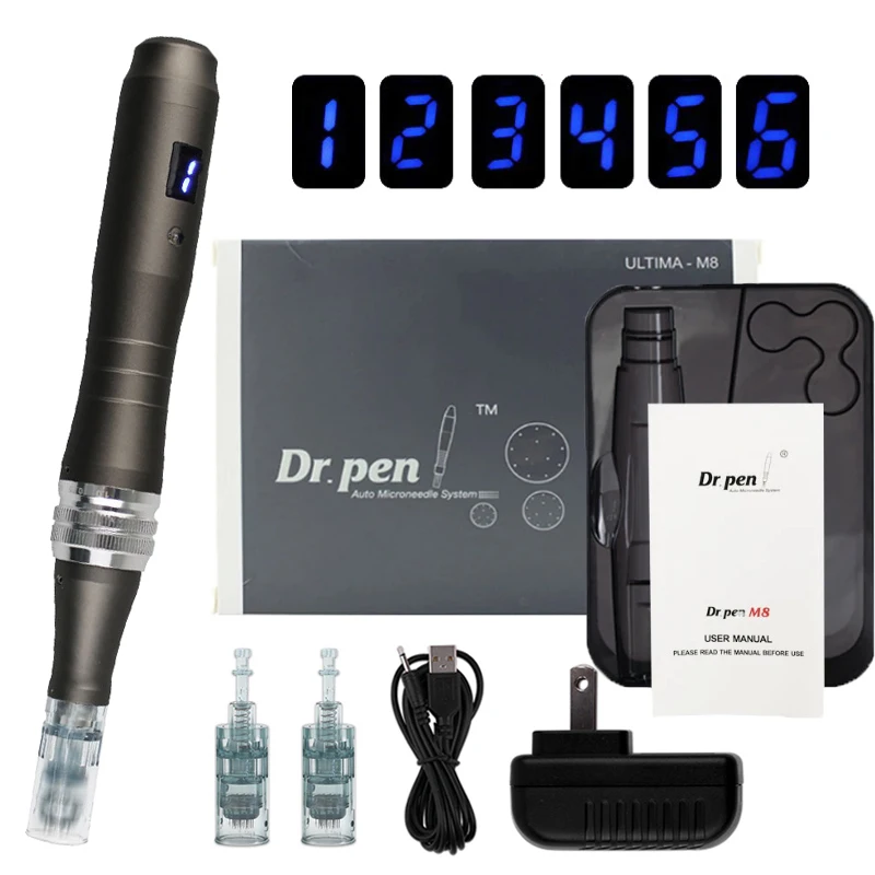 Professional Wired Dr pen M8 With Cartridges Derma Pen Skin Care Kit Acne Scar Removal Microneedle Home Use Beauty Machine