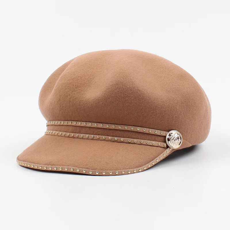 USPOP New Winter hats caps thick wool berets vintage belt decoration newsboy visor octagonal | Аксессуары для одежды