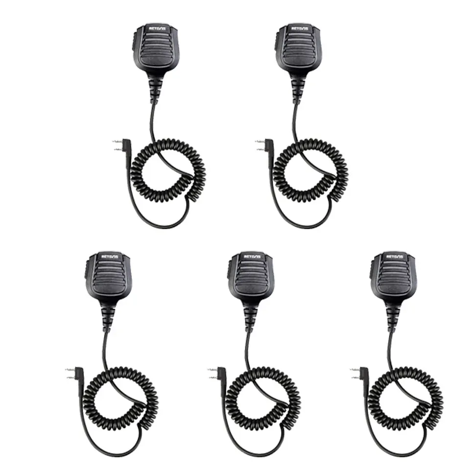 5pcs Retevis IP54 Waterproof 2 Pin Speaker Mic Microphone With 3.5mm Audio Jack PTT for Kenwood  Baofeng TYT Retevis Walkie