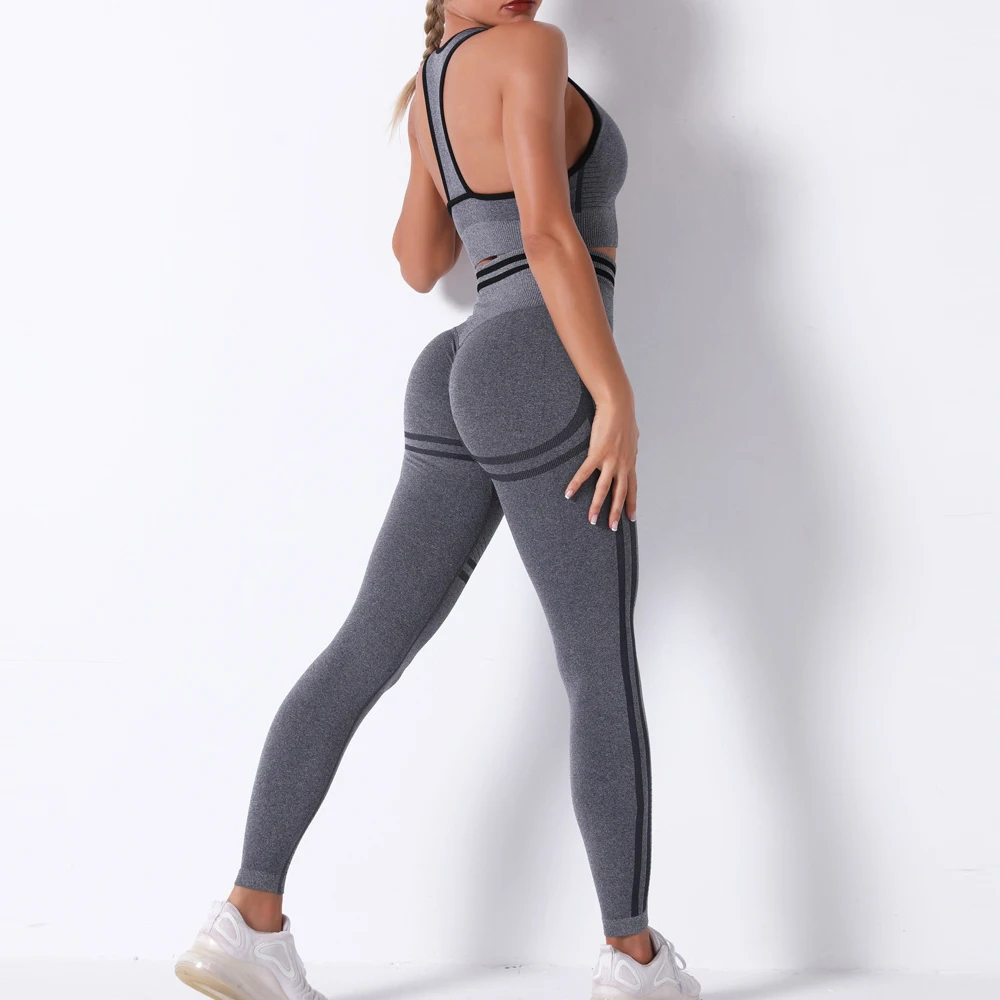 

Women's New Sports Bra Workout Clothes Set Knitted Seamless Sexy Hip-Lifting Fitness Yoga Pants Gym Training Running Leggings