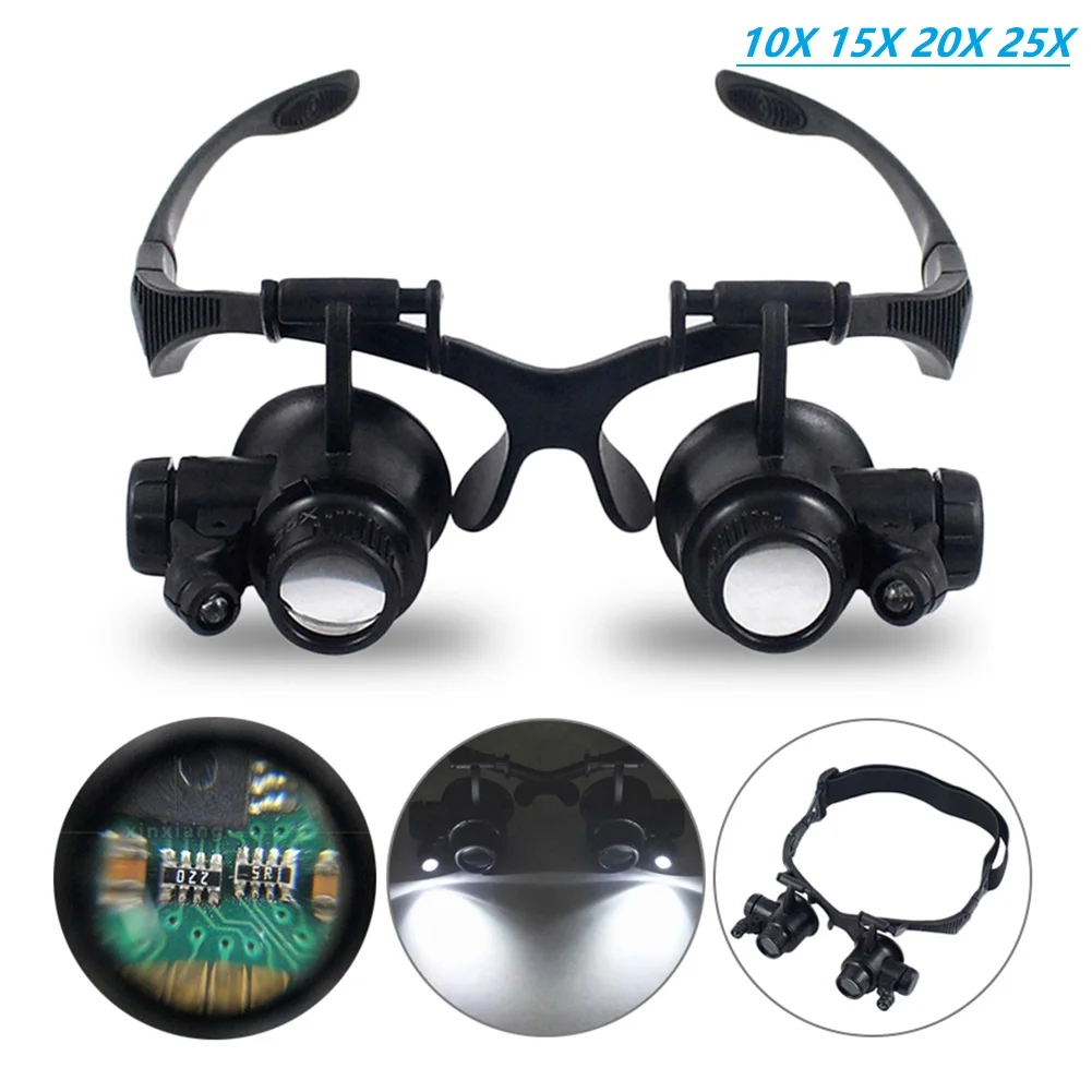 

Jeweler Watchmaker Magnifying Glass 10X 15X 20X 25X LED Light Magnifying Glasses Reading LED Magnifier Lamp Optical Instruments