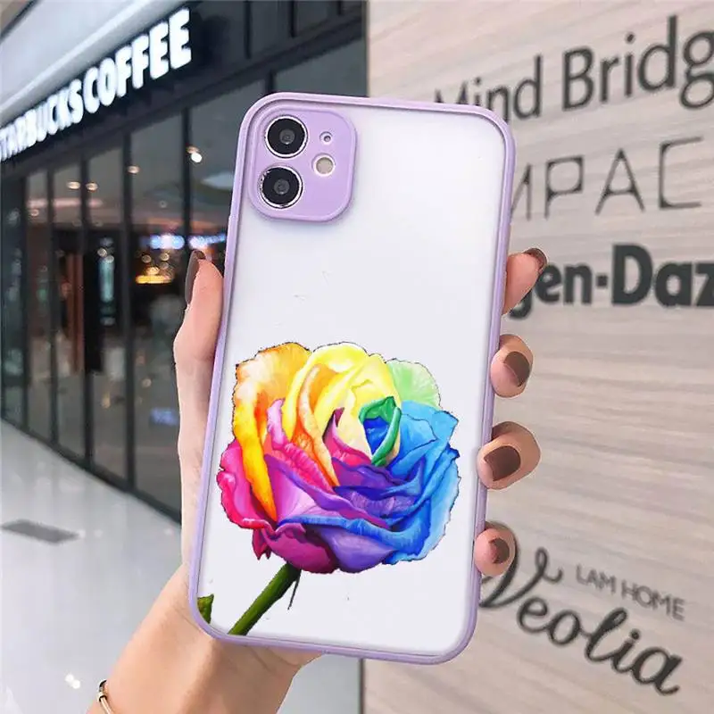 

Rose flower corlorful patttern Phone Cases matte transparent For iphone 7 8 11 12 plus mini x xs xr pro max luxury brand cover