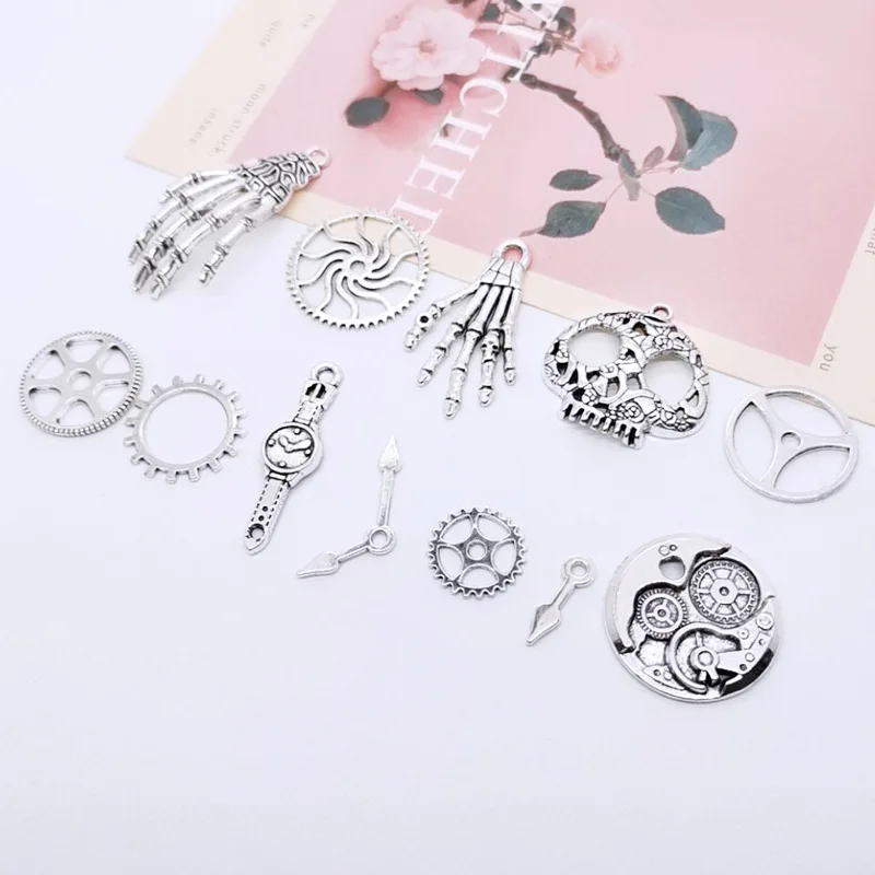 

76pcs Vintage Metal Mixed Palm gear skull clock Charms Pendants For Jewelry Making Diy Handmade Jewelry