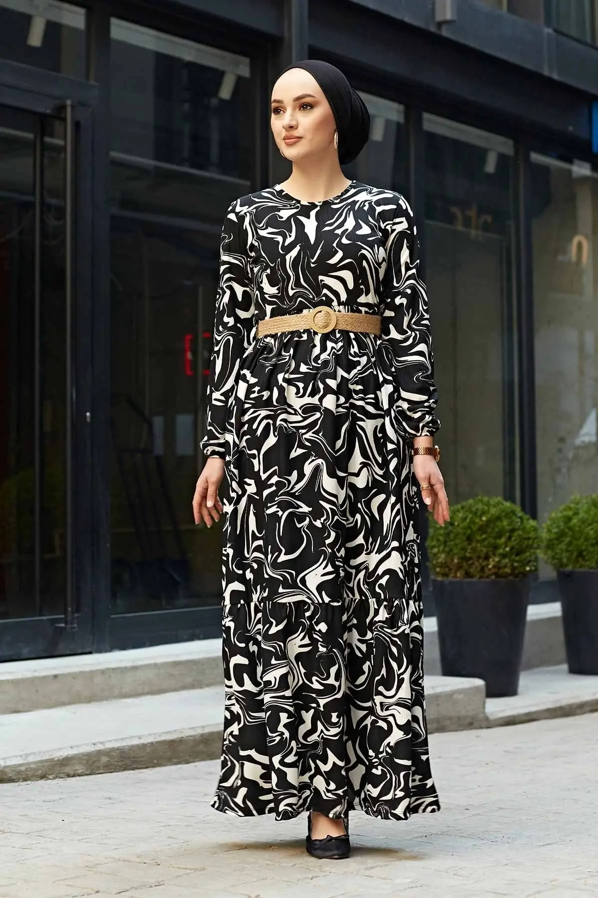 

Straw Arched Wave Pattern Dress 2 kinds of islamic muslim women long modern and quality fabric made in turkey