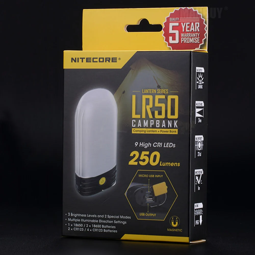 2020 оптовая продажа Nitecore LR50 2x18650 USB Перезаряжаемые Кемпинг Фонари 9 светодиодов 250