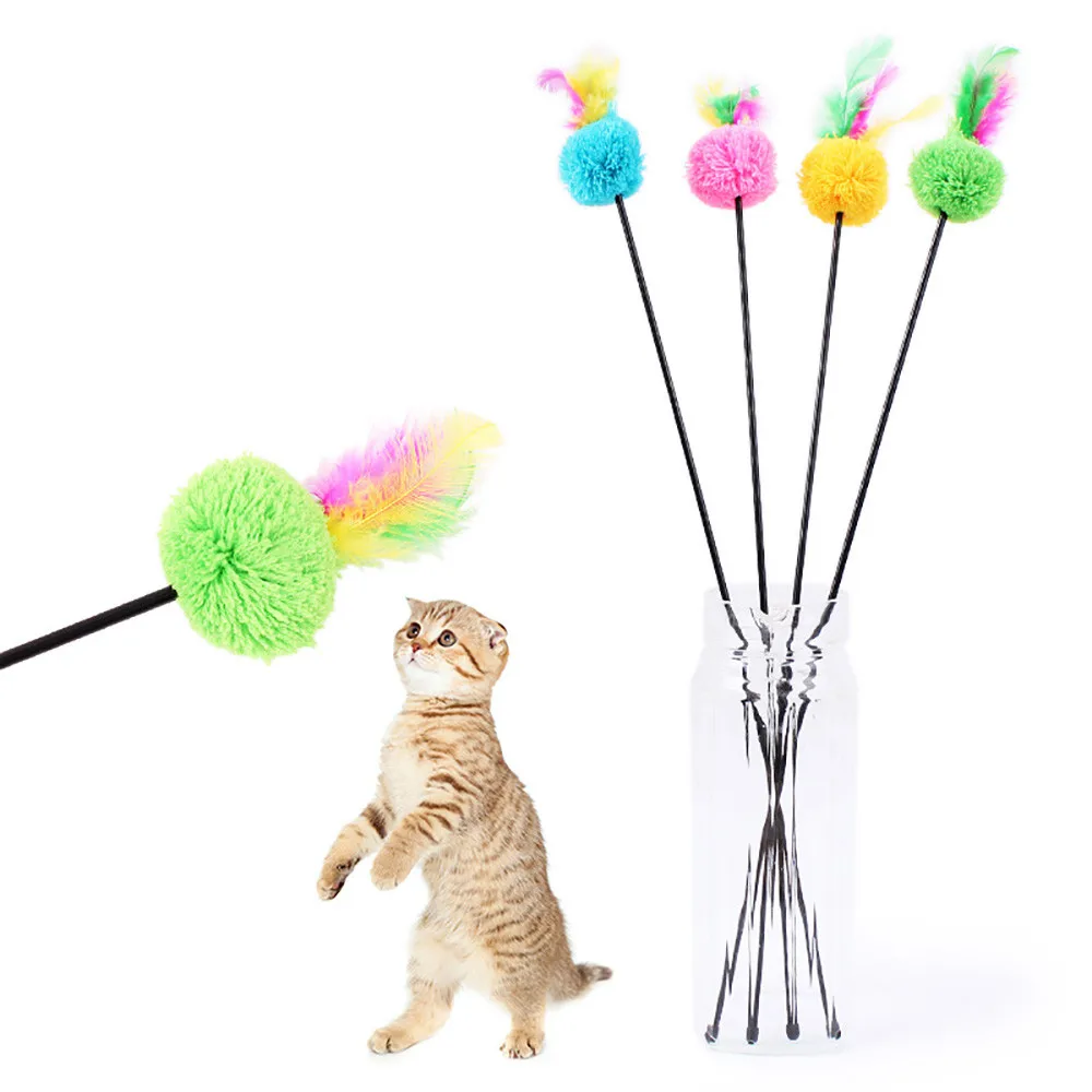 Cat Charmer Wand 2021 Kitten Teaser Interactive Toy Rod with Bell and Feather Funny cat stick | Дом и сад