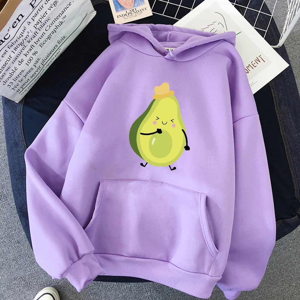 

Korean Female Long Sleeve Warm Cartoon Graphic Coat Women Hoodies Style Avocado Sweatshirts Pullover Sportswear Tracksuit Top