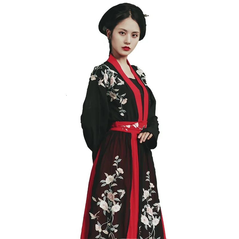 Традиционный китайский костюм красного и черного искусства ханьфу Женская юбка