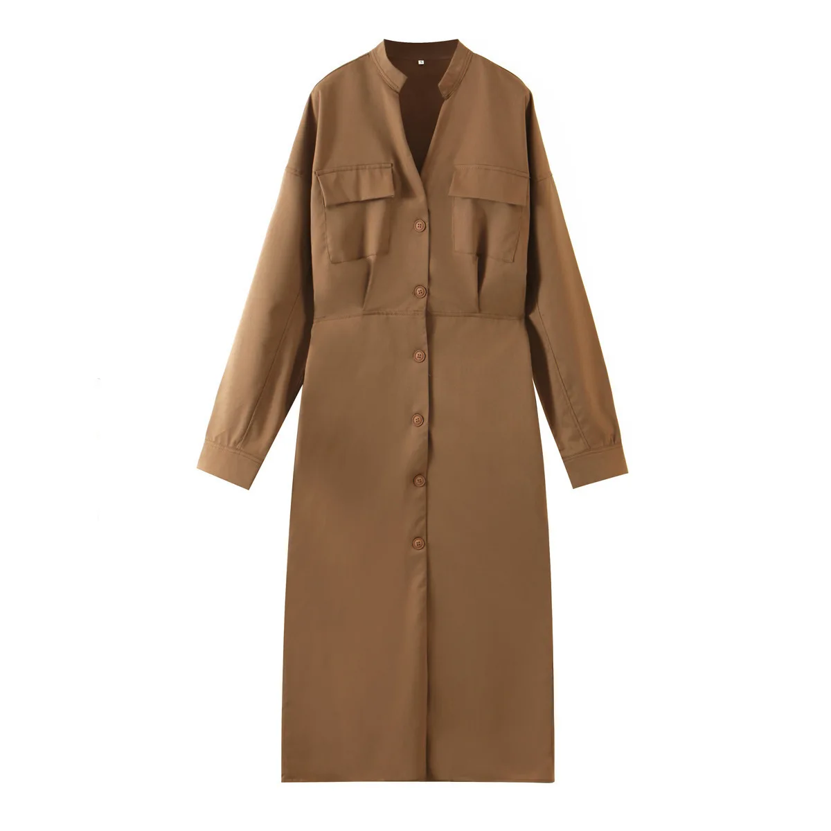 

2021 Winter Women Solid Thick Shirt Dress Pocket Single Breasted Long Sleeve Office Ladies Midi Dress