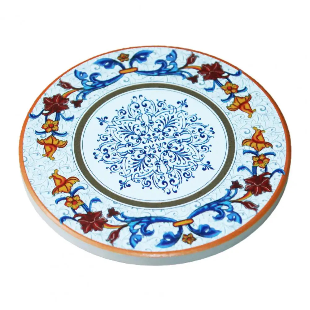 

Kitchen Table Flower Pattern Potholder Table Mat Round Non-slip Ceramic Heat-resistant Coaster
