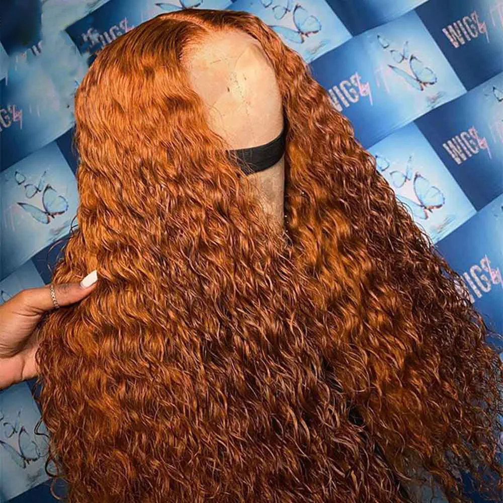 

26Inch Deep Wavy Ginger Orange Lace Frontal Synthetic Hair Wig For Women Preplucked Heat Resistant Daily Wigs 180%Density Curly
