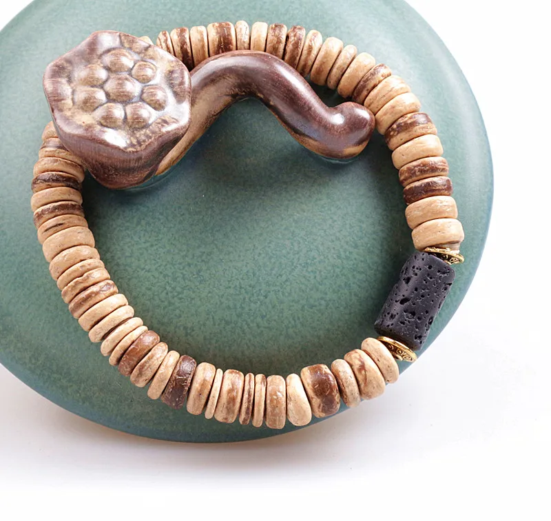 Эластичный браслет Blace из лавового камня и деревянных бусин для йоги мужчин