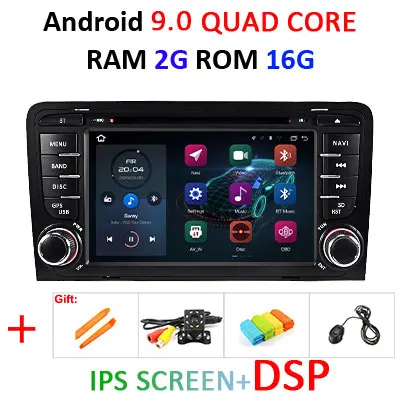 Для Audi A3 S3 2002-2011 2 din android 9,0 Автомобильный мультимедийный dvd-плеер gps Радио Стерео руль DSP ips 8 CORE 4G 64G OBD2 - Цвет: 9.0 2G 16G IPS DSP