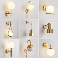 decorative led wall lamp iron night reading beside lamp home stairs vintage loft sconce wall lights glass ball gold black e27