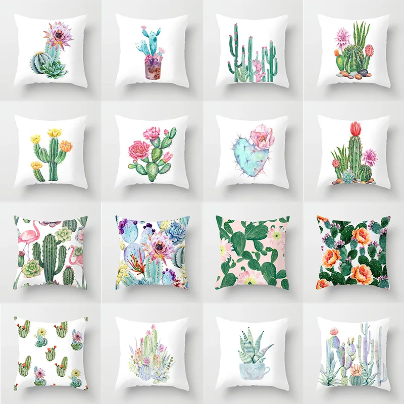 

Tropical Cactus Summer Plants Pattern Cushion Cover Polyester Home Decor Decorative Car Seat Throw Pillow Cover For Sofa 45*45