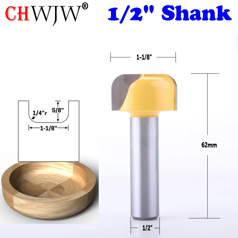 

CHWJW 1PC 1/2"Shank Bowl & Tray Dish Carving Router Bit 1-1/8" Dia x 5/8"H Woodworking cutter Tenon Cutter for Woodworking Tools