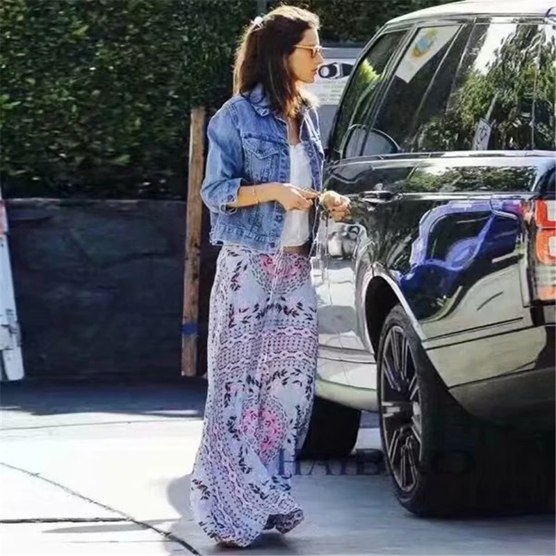 Boho chic women summer Hippie beach skirt Mesh stitching cute floral printed Bohemian long maxi skirt female oversize