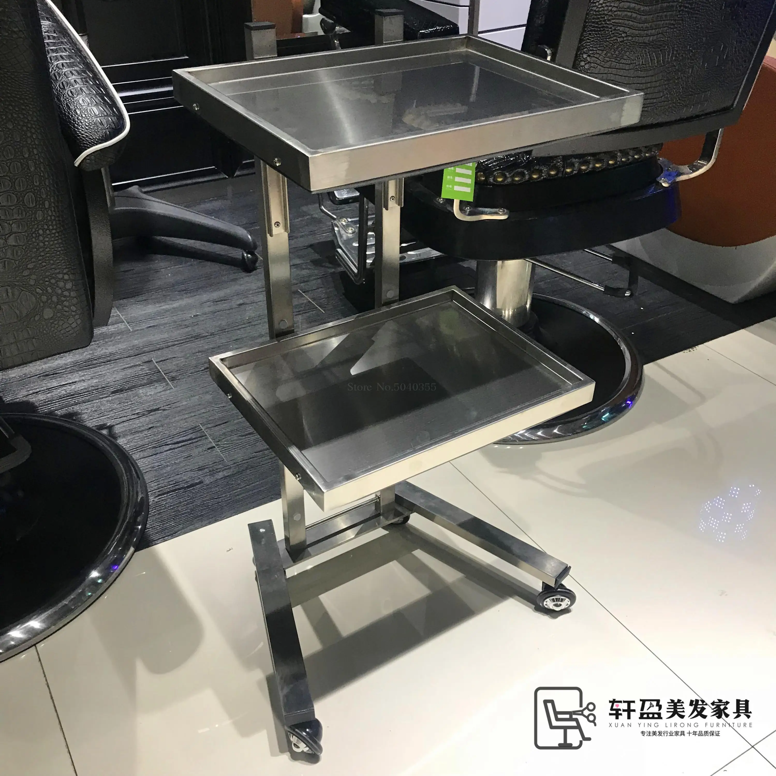 Нержавеющая сталь Парикмахерская тележка для инструментов складные две