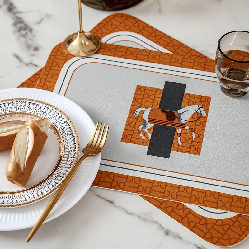

Horse Placemats Set of 2 Heat Resistant Cute Washable Durable Kitchen Table Mats Waterproof Non-slip Orange Rectangle