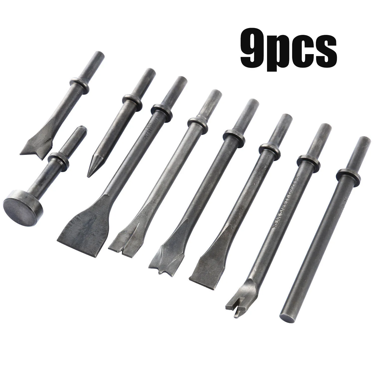 

9x Pneumatic Chisel Air Hammer Punch Chipping Bits Set 0.39 Shank Heavy Duty