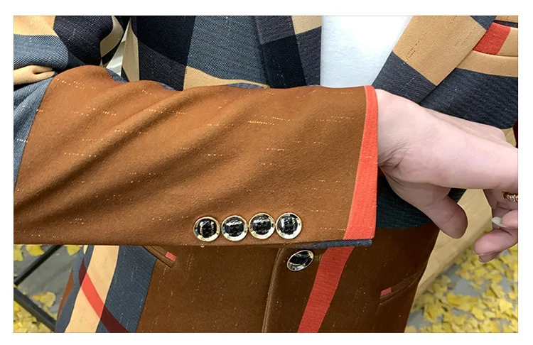

Mens Suits Blazers Spring and Autumn 2021 New Fashion British Style Contrast Color Plaid Splicing Pattern Slim Casual Men Blazer