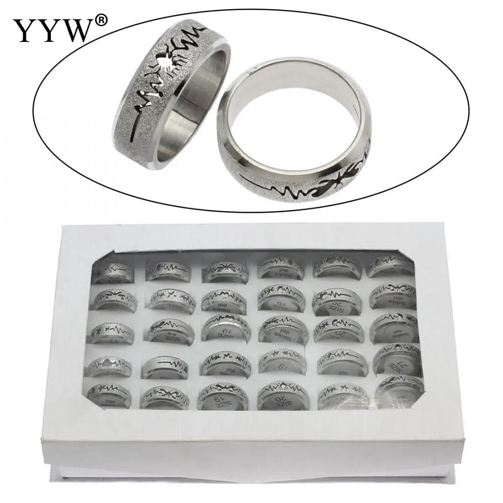 

36PCs/Box Silver Color Ring Couple Wedding Brands Stainless Steel Rotatable 8mm Anel Stylish Punk Ring for Man Woman