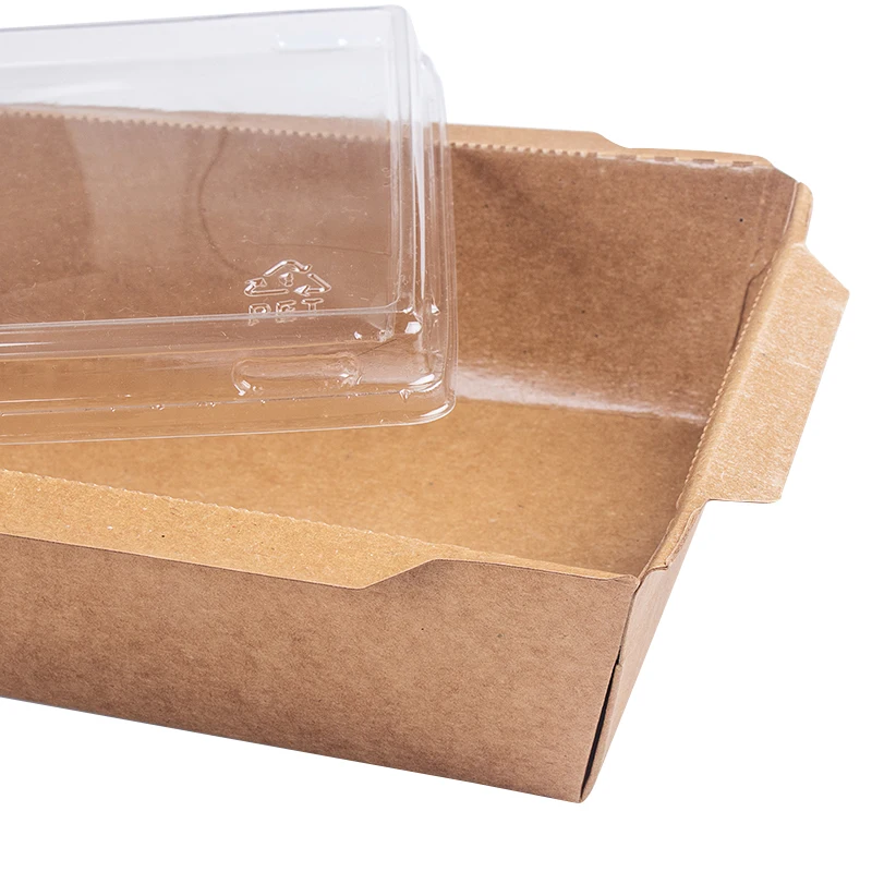 

50pcs Kraft paper lunch box disposable takeaway square food fast takeaway packaging cups sushi salad fruit container with lid