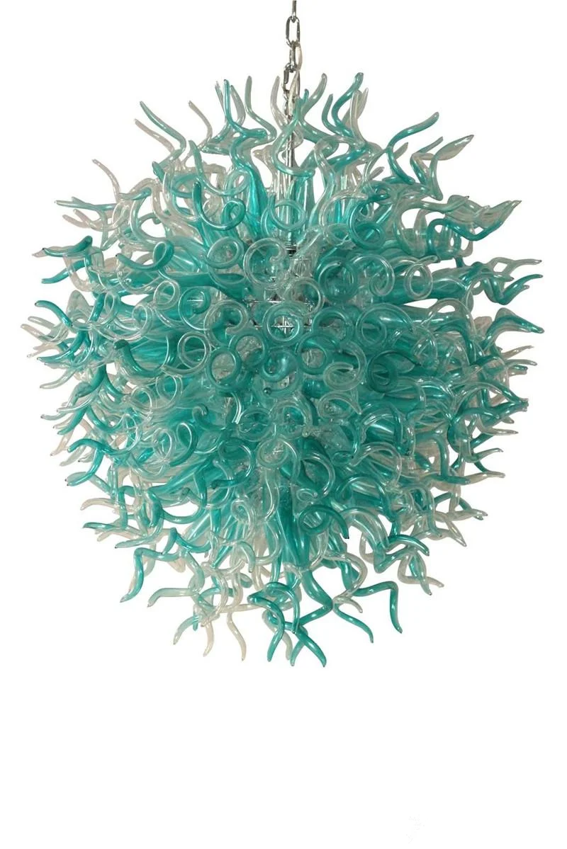 

Wholesale Tiffany Blue Transparent Glass Crystal Chandelier Lighting Lobby Entrance Murano Glass Hanging Chandeliers
