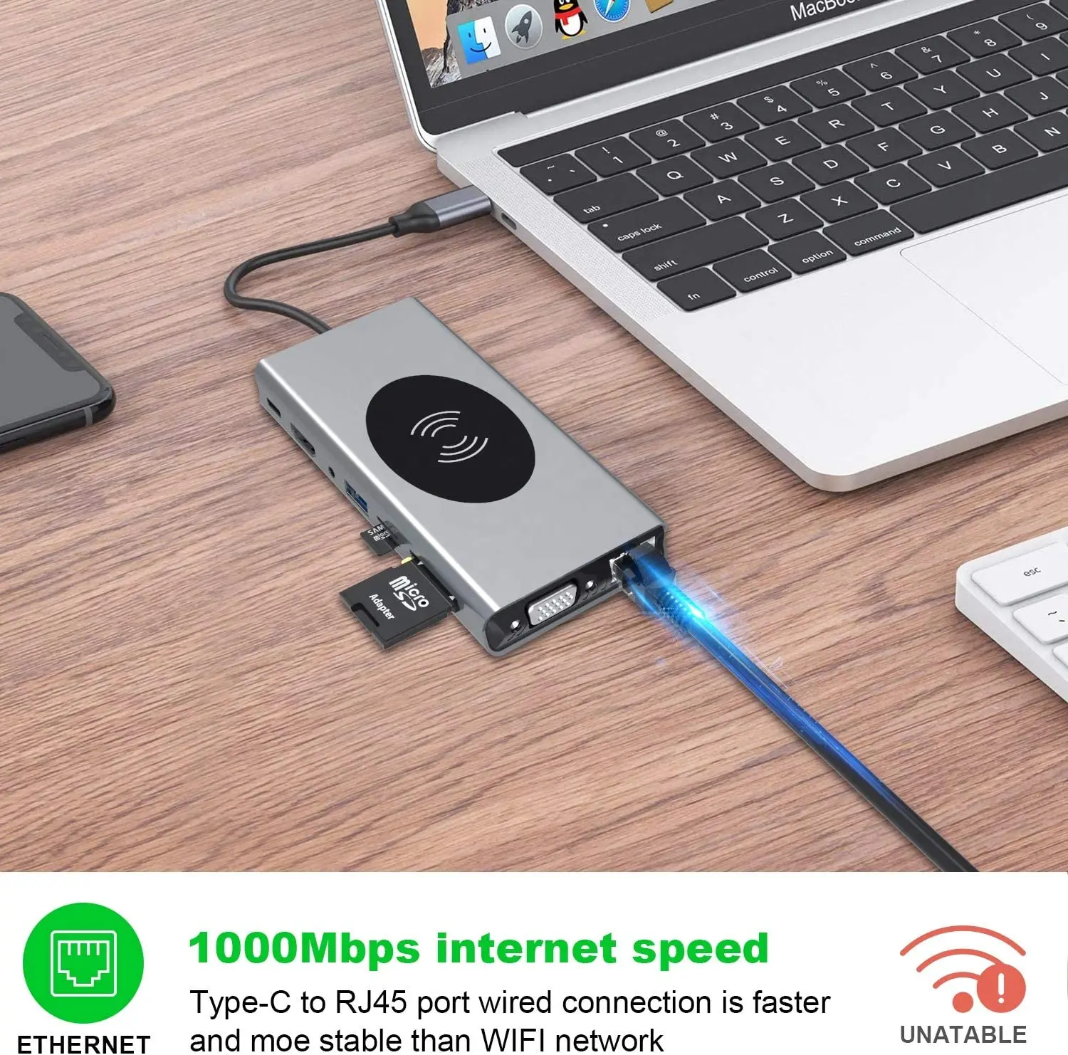 Док станция 15 в 1 USB C HDMI VGA RJ45 100 Вт|USB-хабы| |